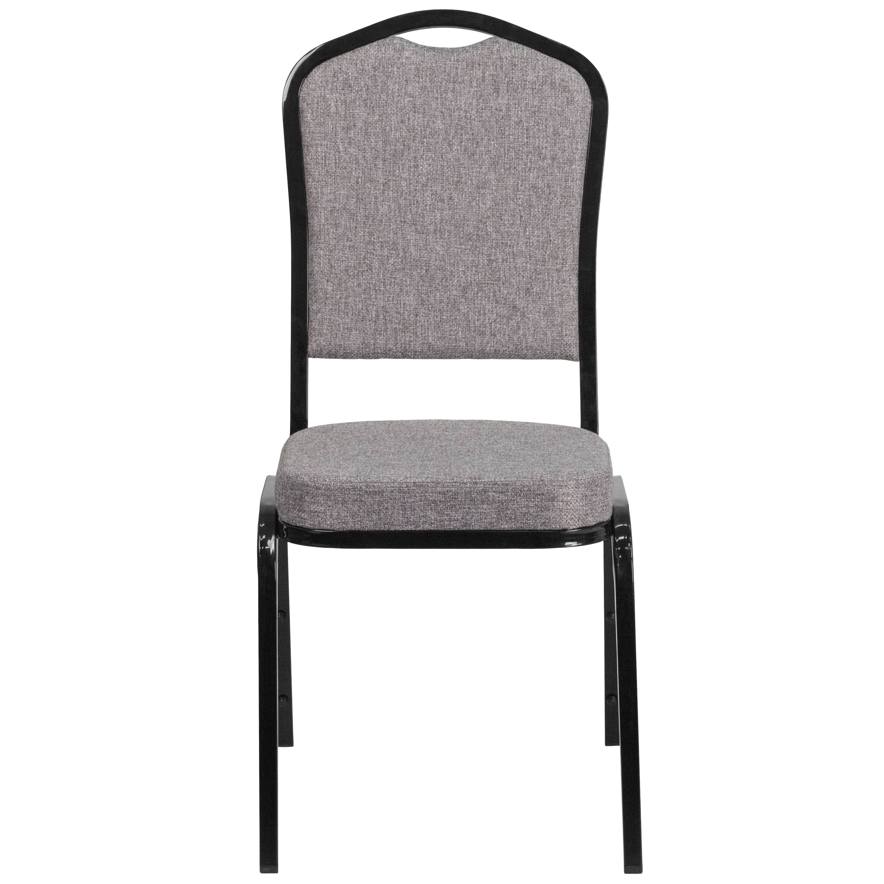 Alt View 8. Emma + Oliver - 4 Pack Crown Back Stacking Banquet Chair - Gray Fabric/Black Frame.