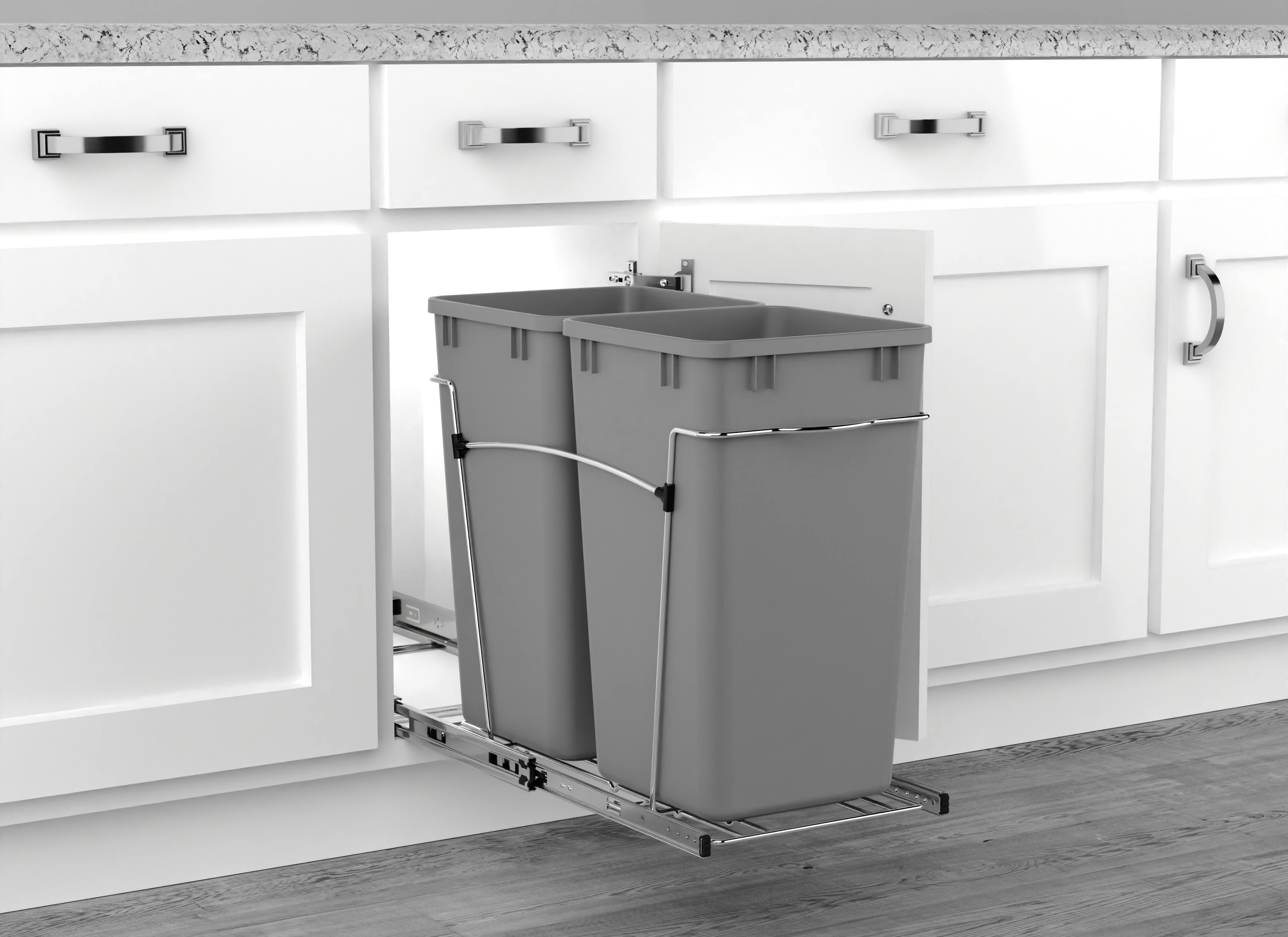 Alt View 8. Rev-A-Shelf - Rev-A-Shelf Double Pullout Trash Cans 27 qt. for Kitchen, Silver, RV-15KD-17C S - Metallic Silver.