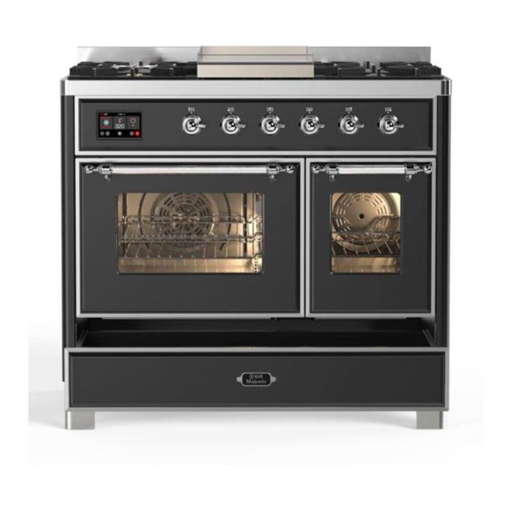 Alt View 5. ILVE - ILVE Majestic II Series 40 in. Dual Fuel Range with 6 Sealed Burners + Griddle (Natural Gas, Chrome Trim) - Graphite Matte.