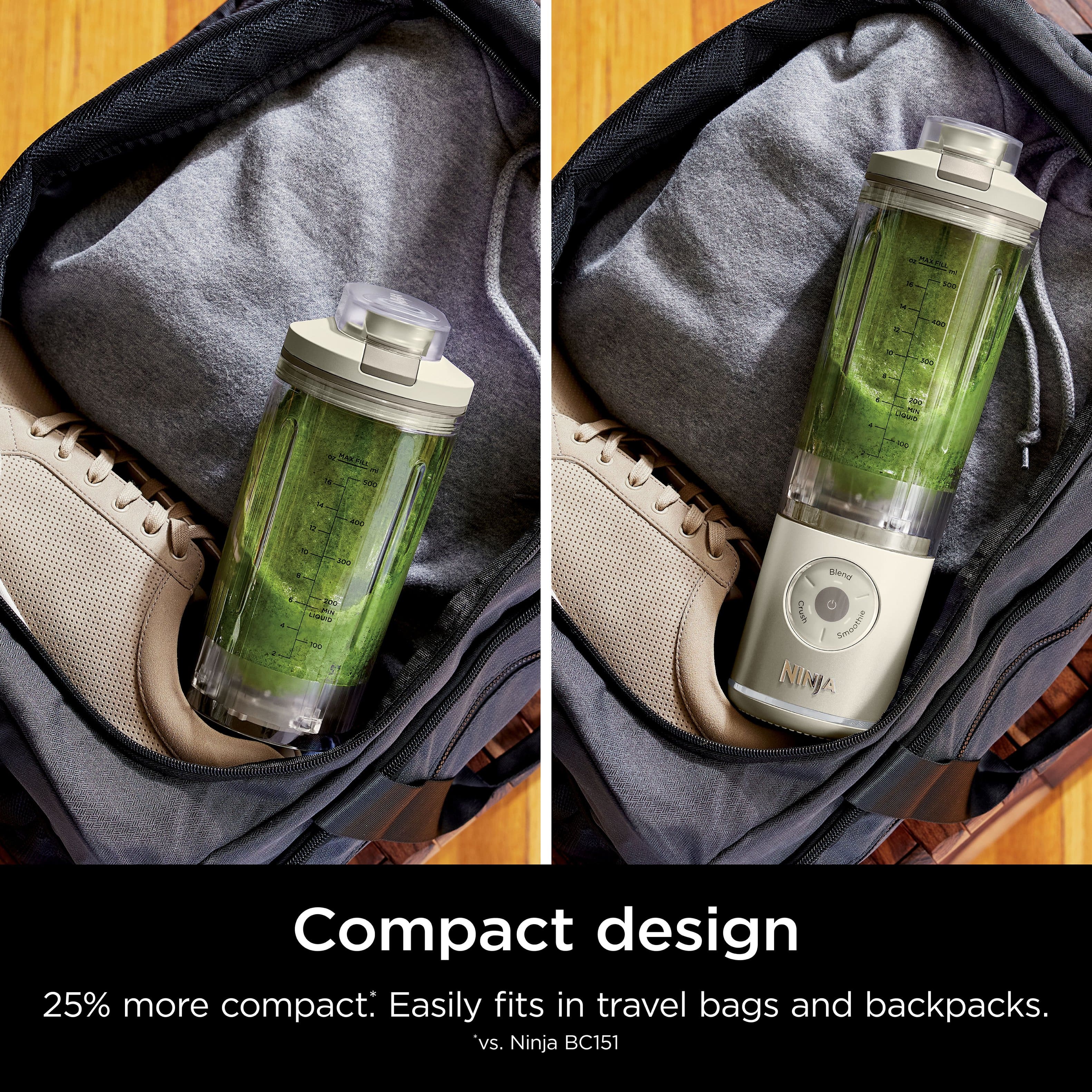Compact design: 25% more compact, easily fits in travel bags and backpacks.