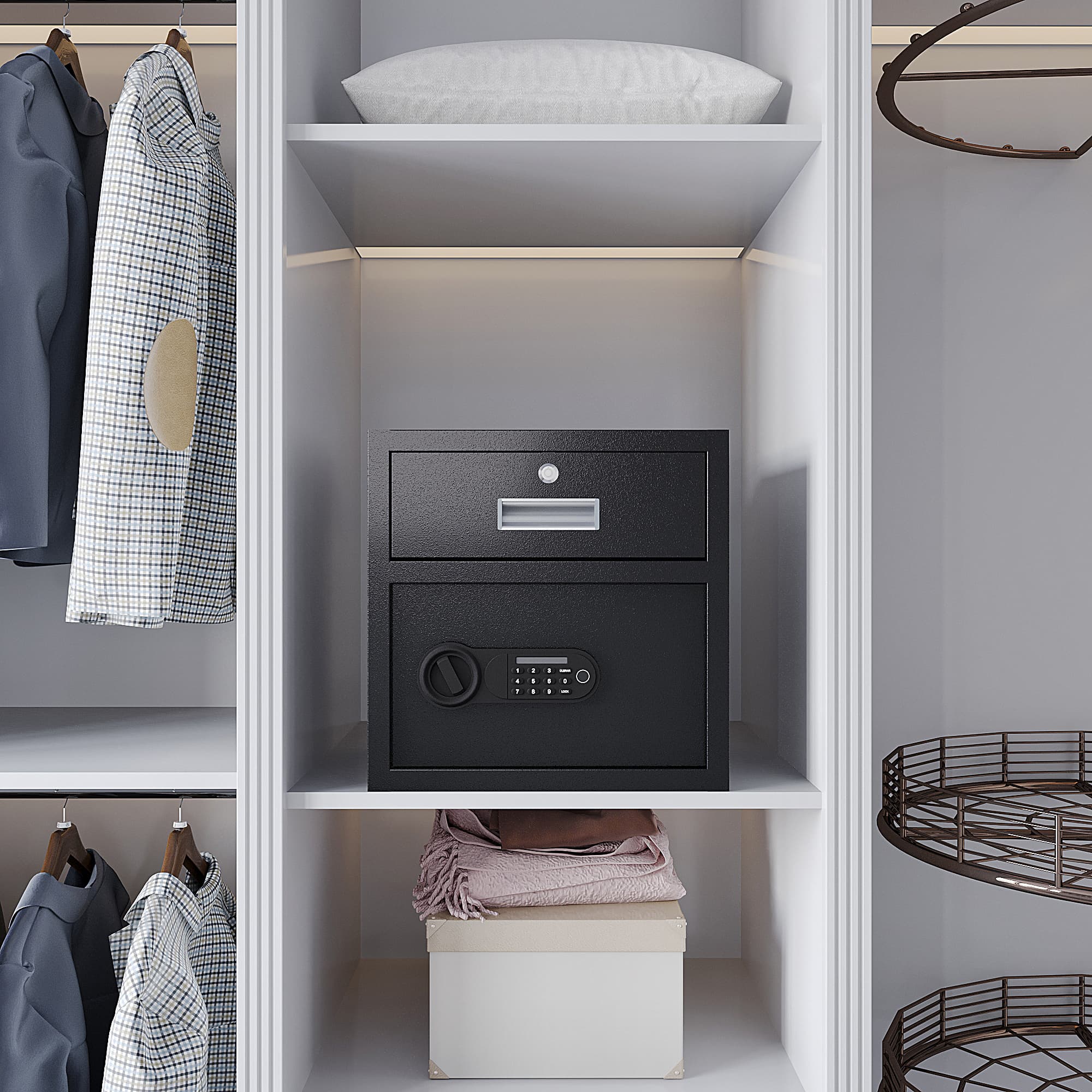 Left. Lycvki - Steel Security Safe with Electronic Keypad Lock for Cash Jewelry and Documents.