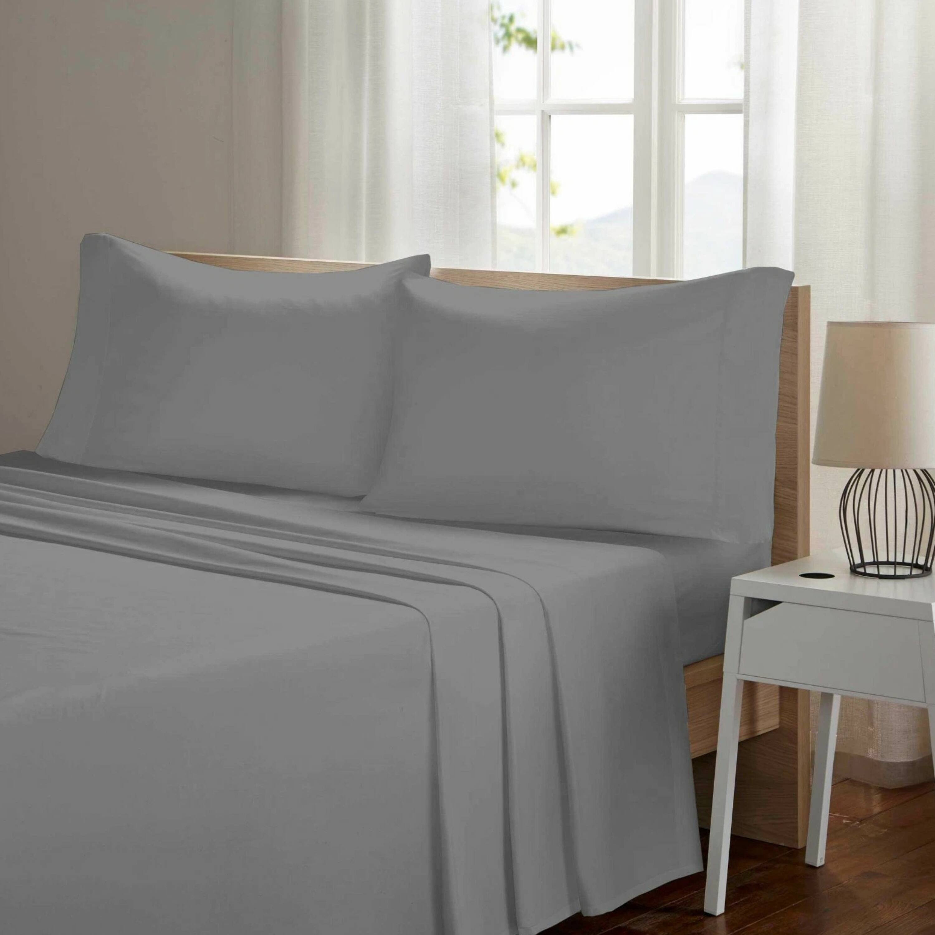 Angle. Kitcheniva - 4 Piece Bed Sheet Set Microfiber Comfort Ultra Soft Deep Pocket Sheets Dark Gray Queen - Burgandy.