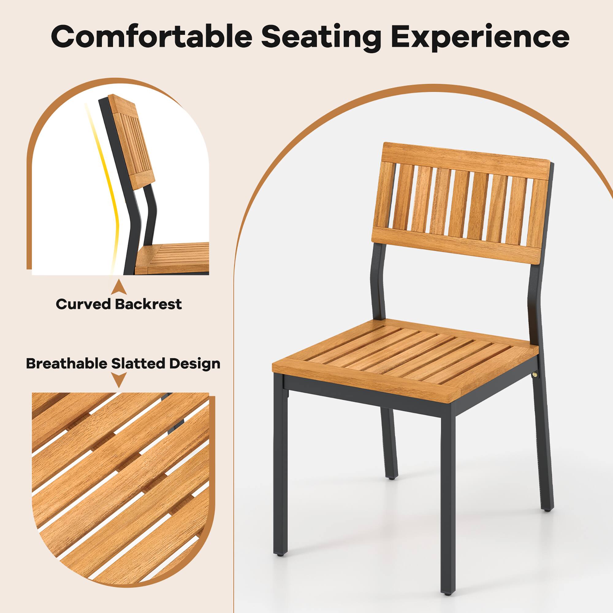 Comfortable Seating Experience

- Curved Backrest
- Breathable Slatted Design