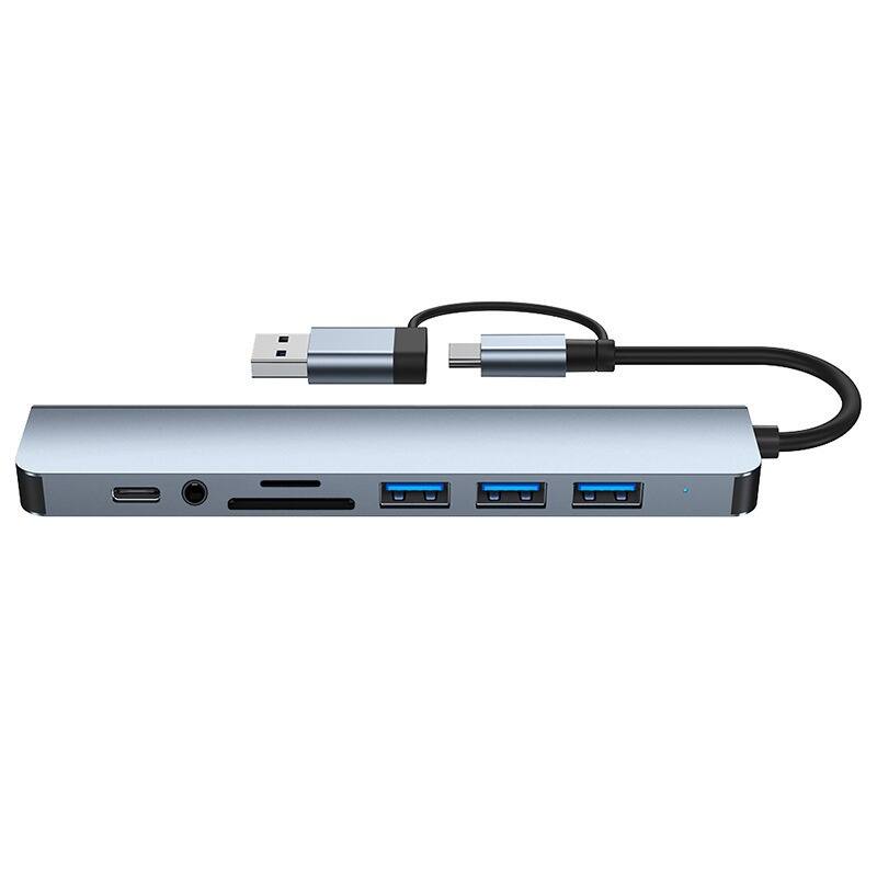 Alt View 1. Cluzine - 8-in-1 Type-C Docking Station Dual USB 3.0 Hub Card Reader 3.5mm Audio Splitter for Laptop.