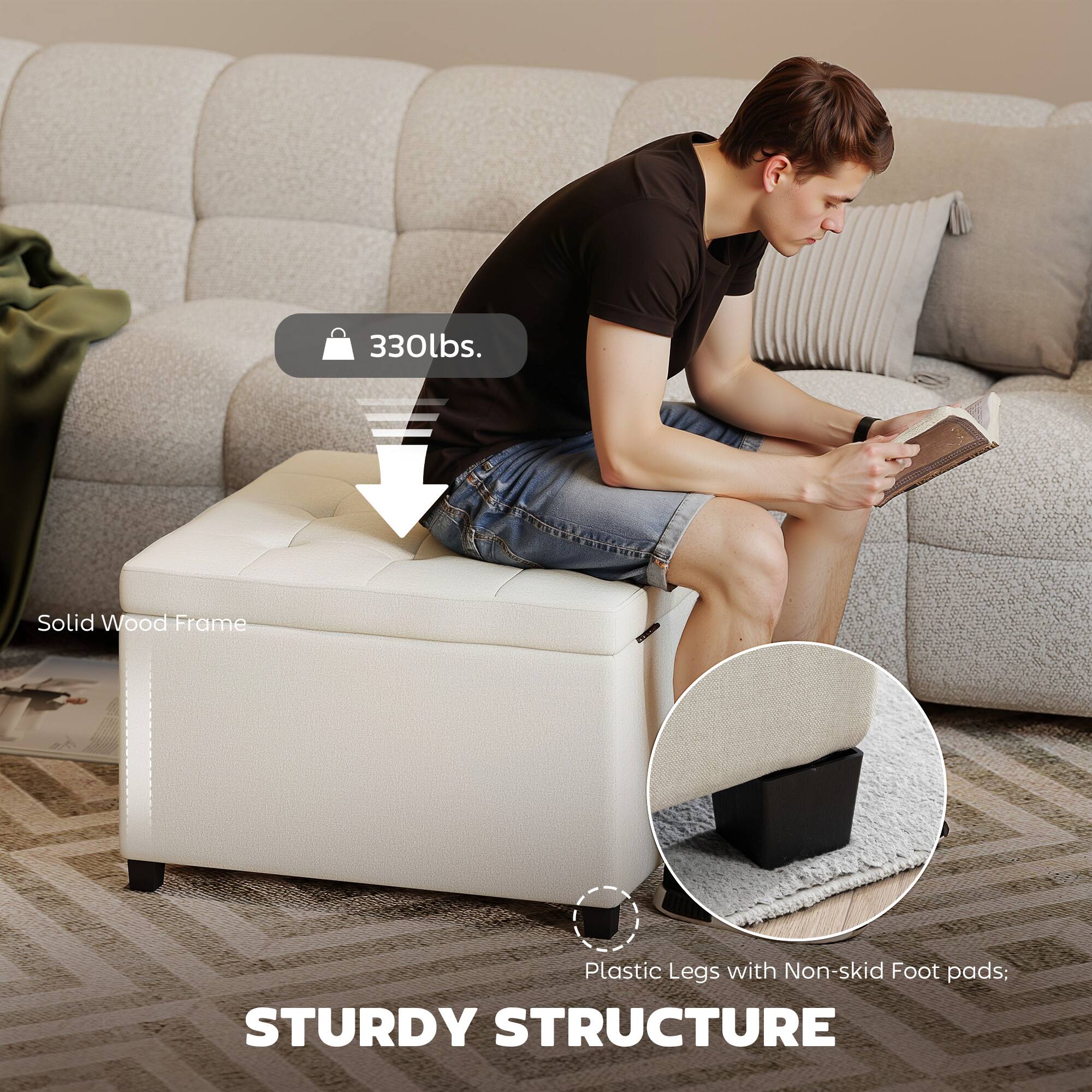 330lbs. Solid Wood Frame Plastic Legs with Non-skid Foot pads: STURDY STRUCTURE