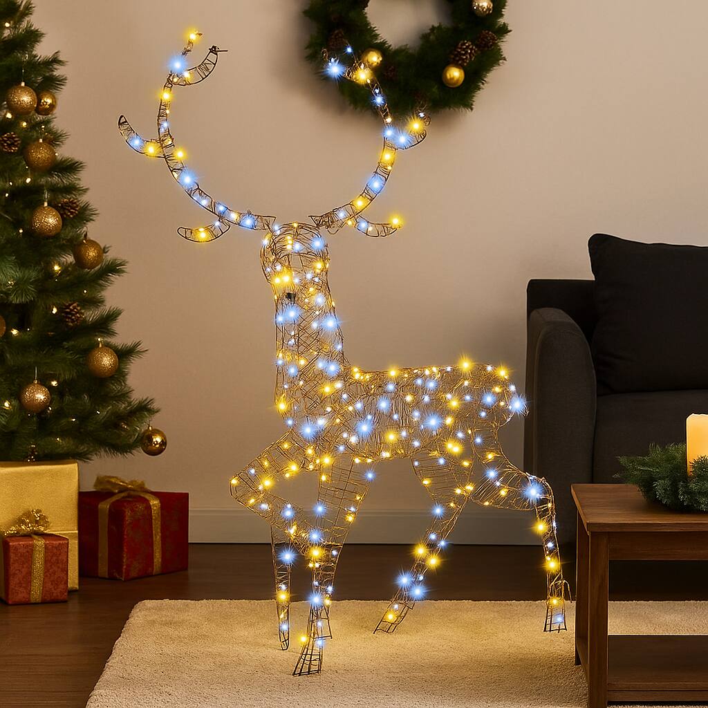 Angle. BreeBe - Lighted 4.6ft Reindeer with 170 LED Lights for Christmas Lawn Display - Brown.