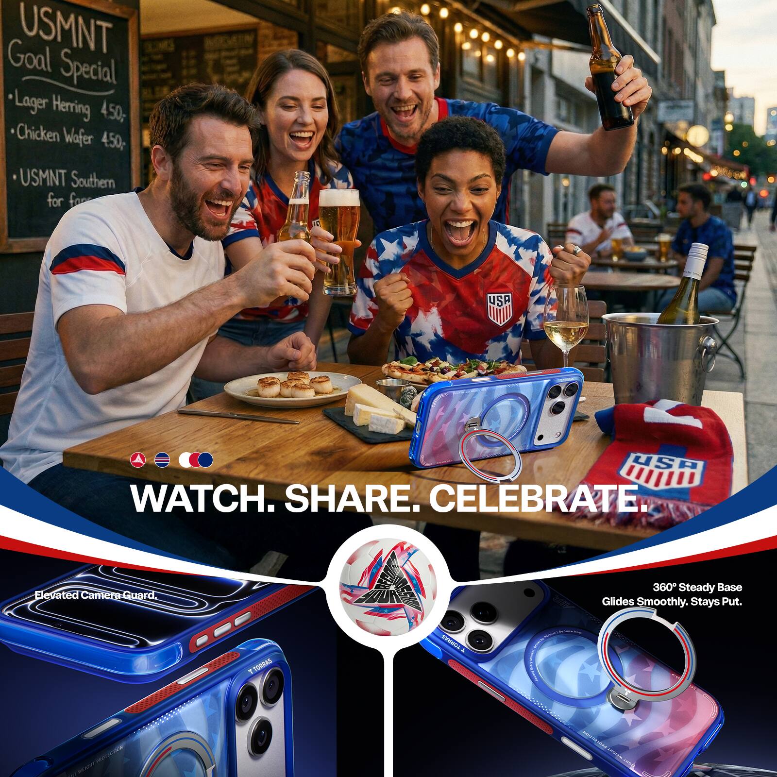 USMNT Goal Special  
- Lager Herring 4.50g  
- Chicken Wafer 4.50g  
- USMNT Southern for  

WATCH. SHARE. CELEBRATE.  

Elevated Camera-Guard.  
360° Steady Base  
Glides Smoothly. Stays Put.