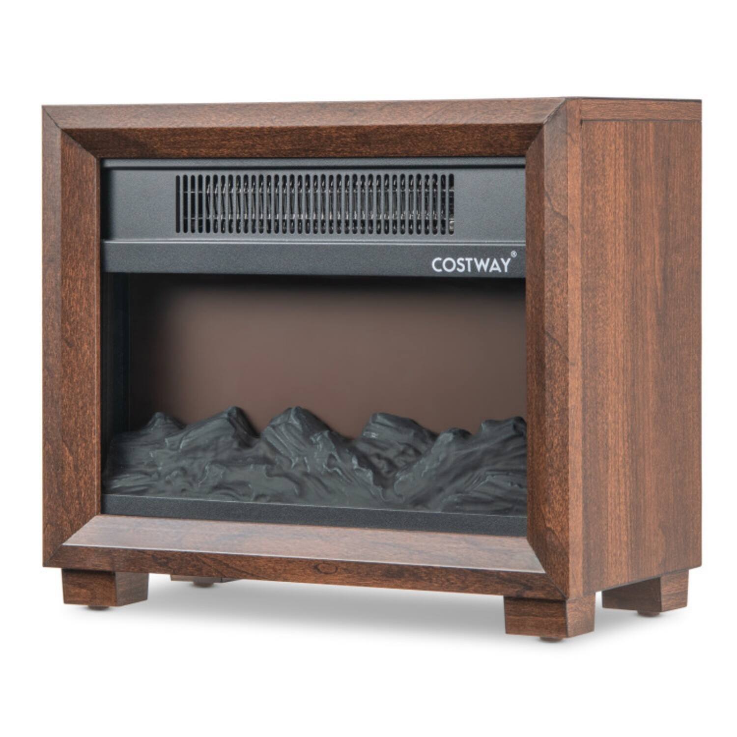 Alt View 4. LUCKY ONE - Mini Freestanding Wooden Tabletop Fireplace with Realistic Flame - Brown.