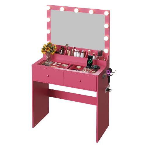 Alt View 1. Winado - All-in-One Vanity Desk Glass Visual Desktop with Mirror & 3 Colors Lights & USB Ports Dressing Table - Bright Pink.