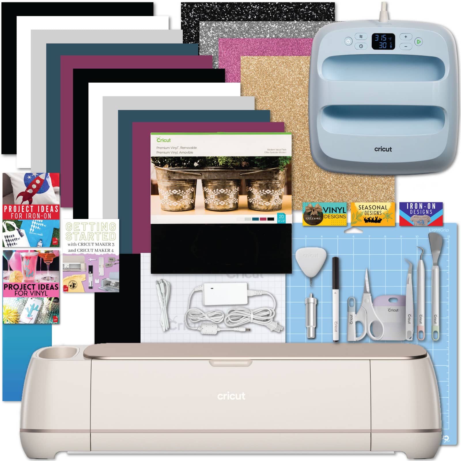 Cricut - Maker 4 Cutting Machine with EasyPress 3 Heat Press and Materials Bundle