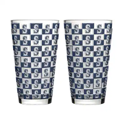 Front. Logo Brands - Seattle Mariners Two-Pack Gridiron Stained 16oz. Pint Glass Set - Multicolor.