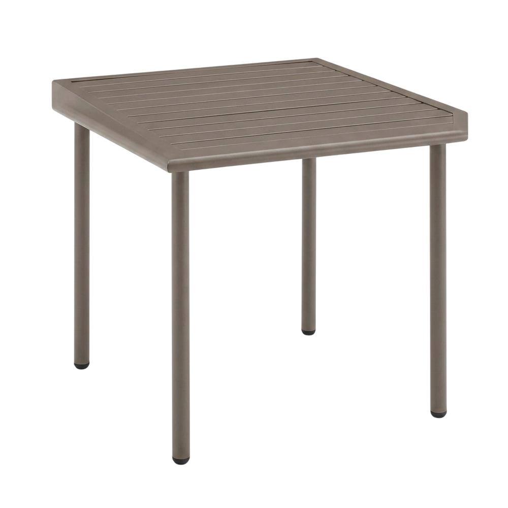 Front. Outdoor Escape - Brown Metal Side Table for Patio – Small Outdoor Pool Side Table - Light Brown.