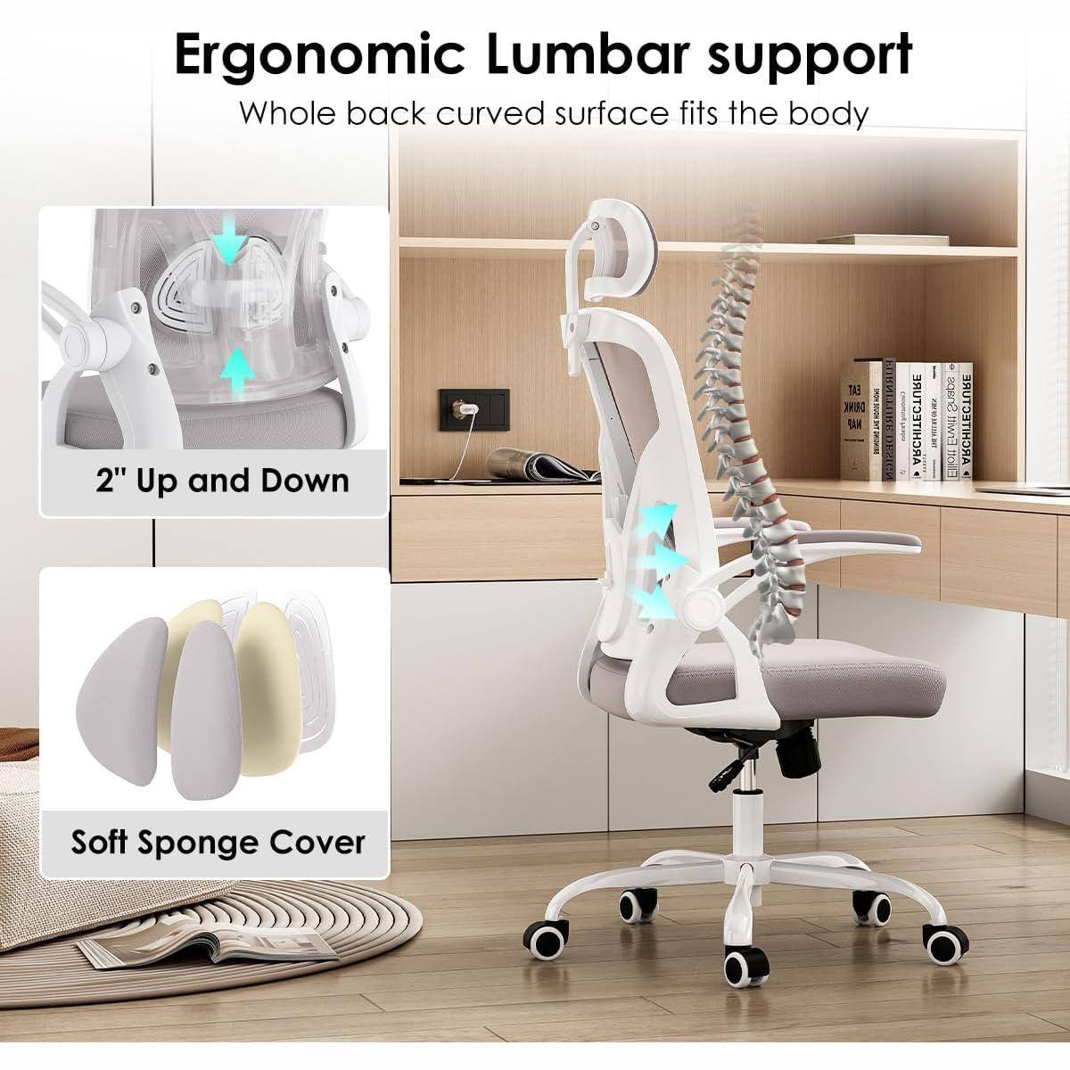 Ergonomic Lumbar support  
Whole back curved surface fits the body  
2" Up and Down  
Soft Sponge Cover