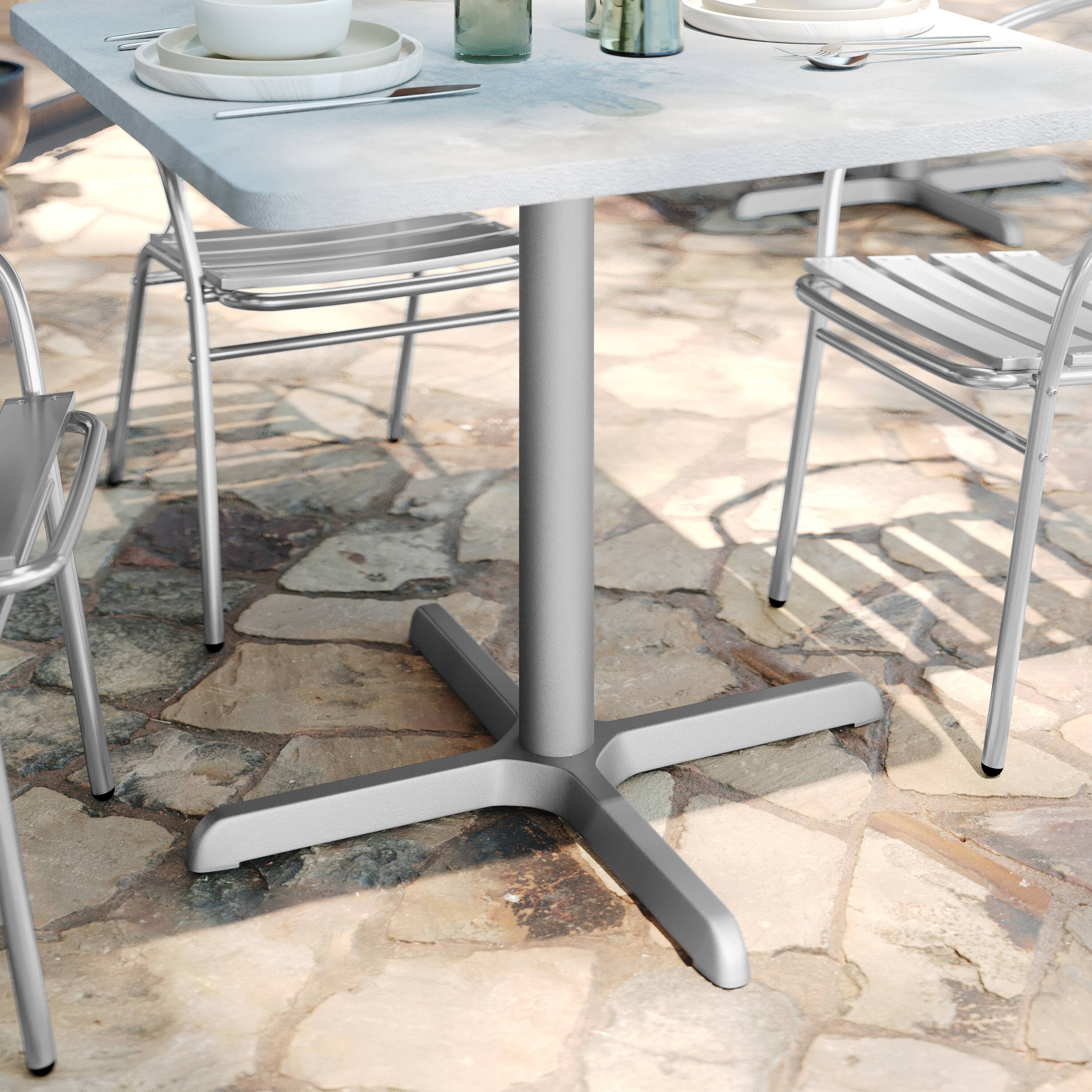 Angle. Flash Furniture - Beverly 30'' x 30'' Restaurant Indoor/Outdoor Table X-Base with 3'' Dia. Table Height Column, Silver - Gray.