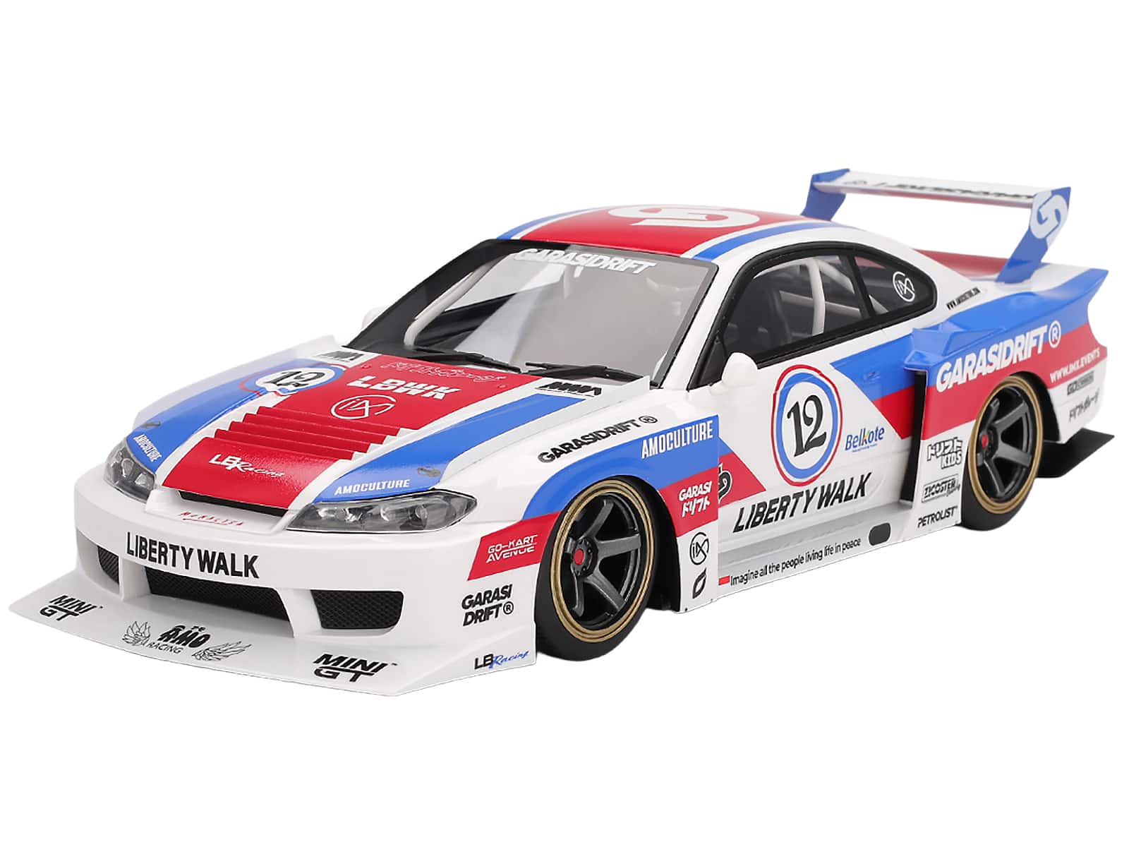 "Nissan ""LB-Super Silhouette"" S15 SILVIA RHD #12 ""GARASIDRIFT"" White with Red & Blue Graphics 1/18 Model Car by Top Speed" price history on PriceWatchPro