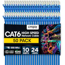 Cmple.com - Cmple - 50 Pack Cat 6 Ethernet Cable 1.5 ft 10Gbps Internet Cables with RJ45 Connectors 550MHz Cat6 Patch Cord - Blue