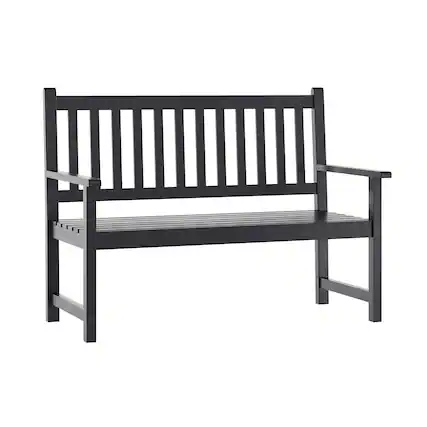 Front. Flash Furniture - Adele Commercial Grade Indoor/Outdoor Patio Acacia Wood Bench, 2-Person Slatted Seat Loveseat for Park, Garden, Yard, Po - Black.