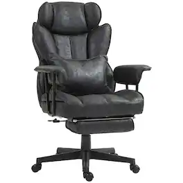 Platinum-Level - Big and Tall Reclining Office Chair, 396 lb Capacity, Microfiber Executive Chair with Footrest and Lumbar Pillow - Black