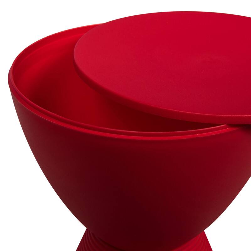 Alt View 5. LeisureMod - Boyd Modern Round Hourglass Accent Side Table, Drum Storage Table with Ribbed Base for Indoor/Outdoor - Red.