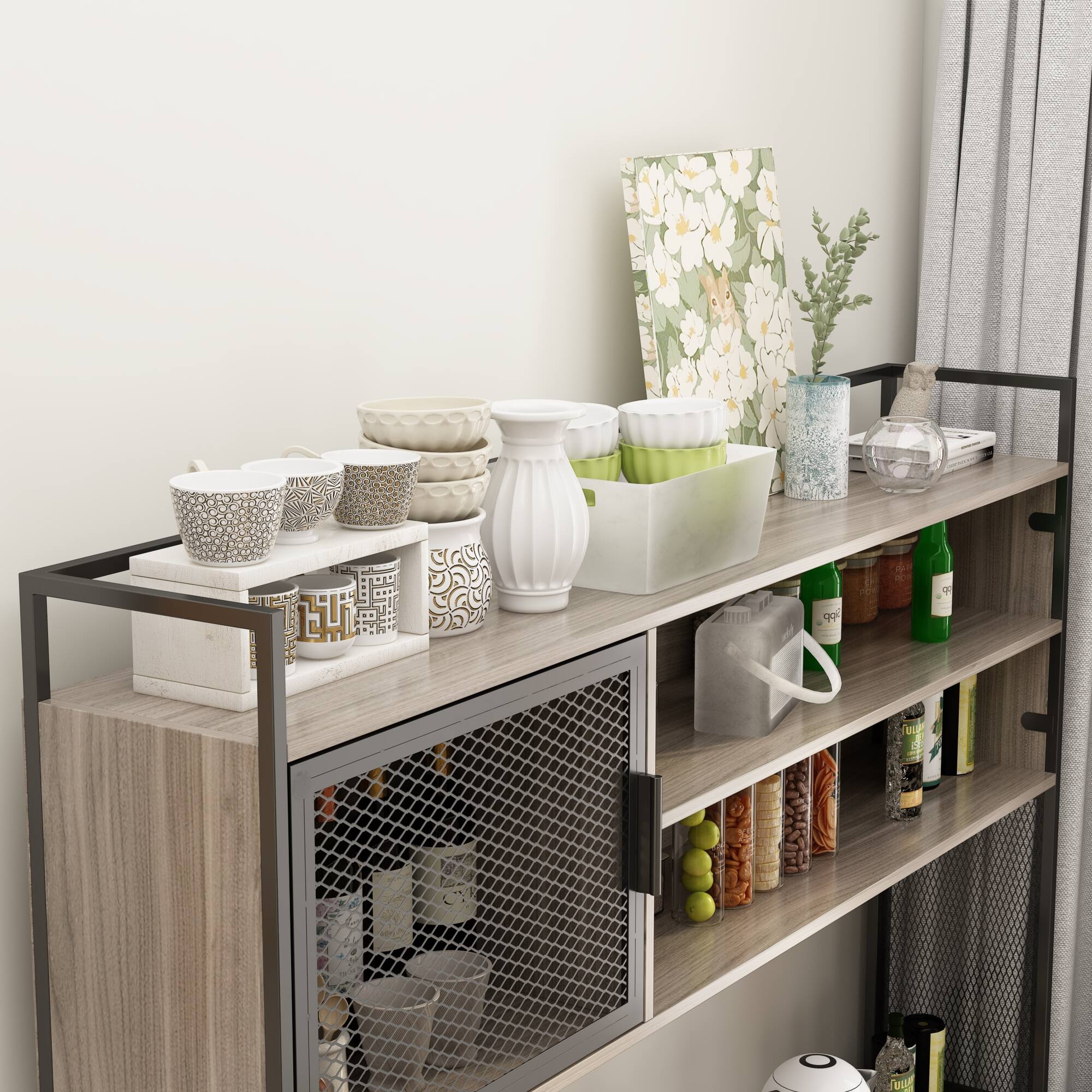 Alt View 2. FUFU & GAGA - FUFU&GAGA Industrial - Style Storage Hutch: Quiet & Organized Living Pantry Cabinet - Gray.