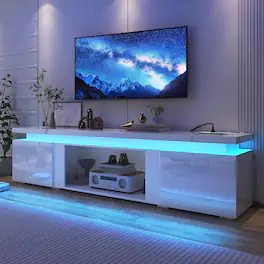 Espafurni - 71inch Modern High Gloss TV Stand with Power Outlet Storage for up to 80" TVs - White