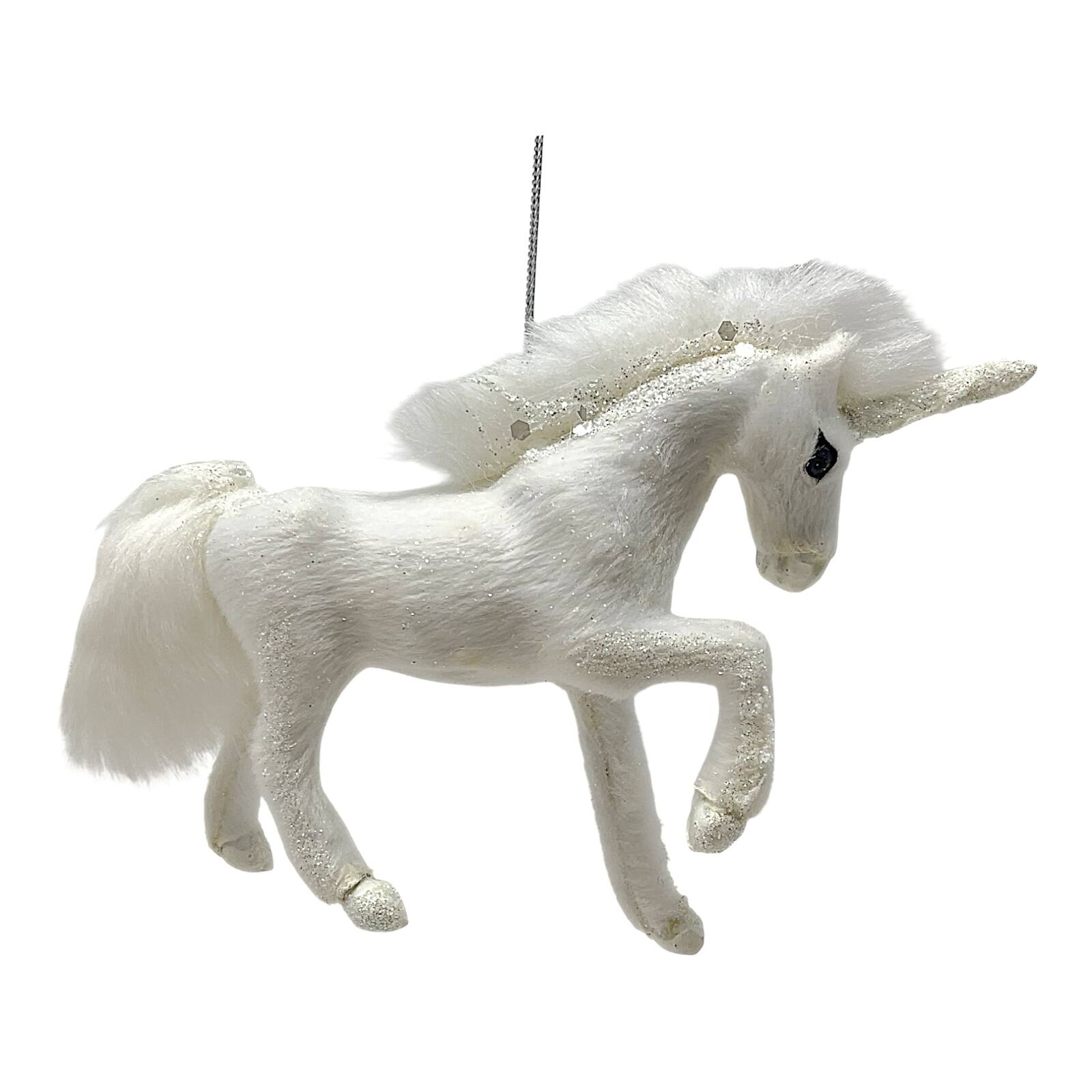 Front. Kurt S Adler - Kurt Adler White Plush Glittered Unicorn Fantasy Christmas Tree Ornament 6.5 inch - White.