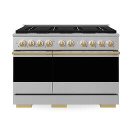 ZLINE - Autograph 48 in. 6.7 cu. ft. Marino Dual Fuel Freestanding Range w/ 8 Gas Burners & Convection Oven w/ Gold Accents - Stainless Steel