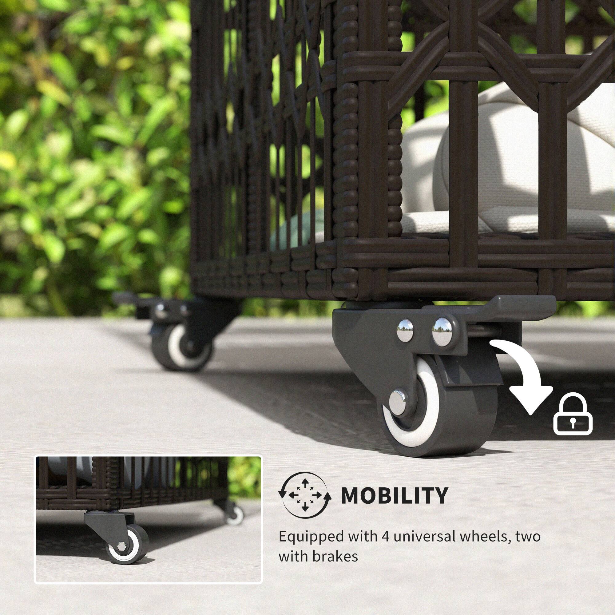 MOBILITY: Equipped with 4 universal wheels, two with brakes.