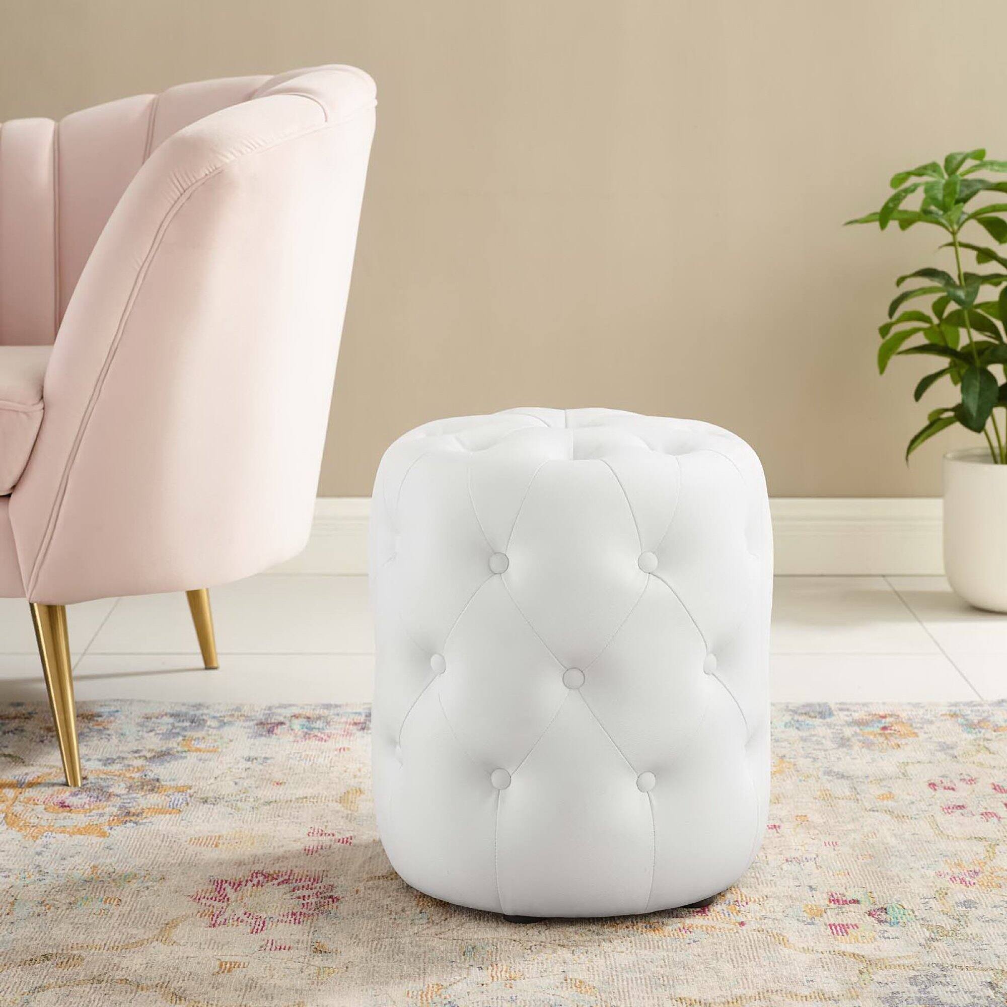Left. Modway - Amour Tufted Button Round Faux Leather Ottoman by Modway - EEI-3777-WHI.