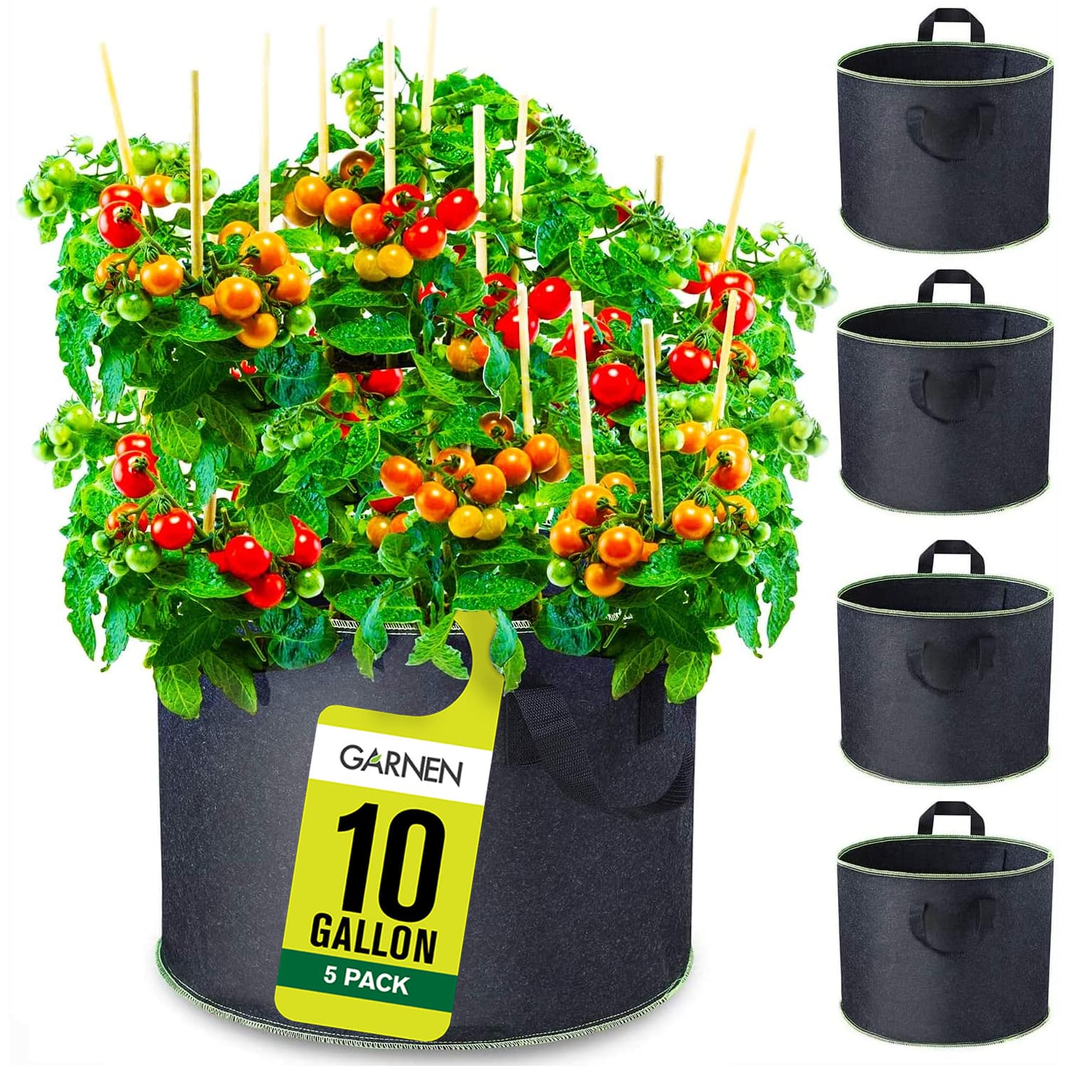 Garnen - 5 Packs 10 Gallon Garden Grow Bags, Thicken Nonwoven Fabric Grow Bags for Outdoor and Indoor Planters with Handles - Black price history on PriceWatchPro