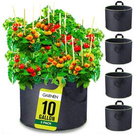 Garnen - 5 Packs 10 Gallon Garden Grow Bags, Thicken Nonwoven Fabric Grow Bags for Outdoor and Indoor Planters with Handles - Black