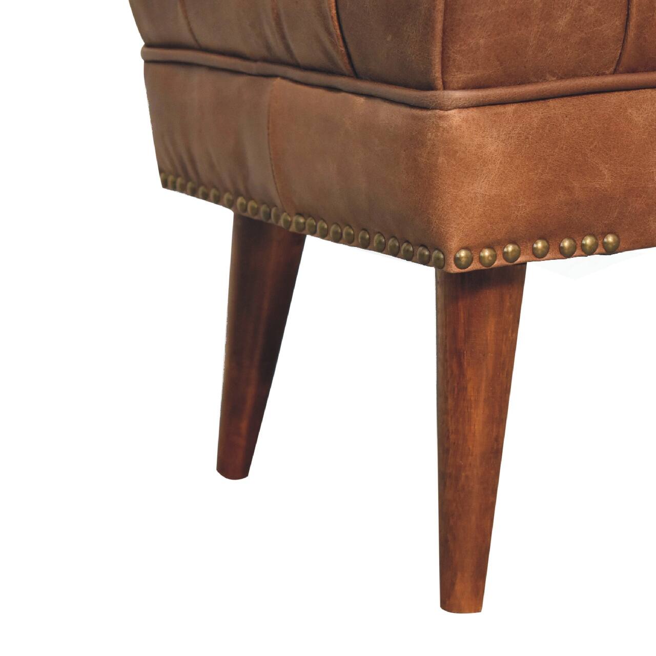 Alt View 4. Artisan Furniture - Artisan Furniture Solid Wood Harbour Brown Leather Bench, Upholstered, Brown - Brown.
