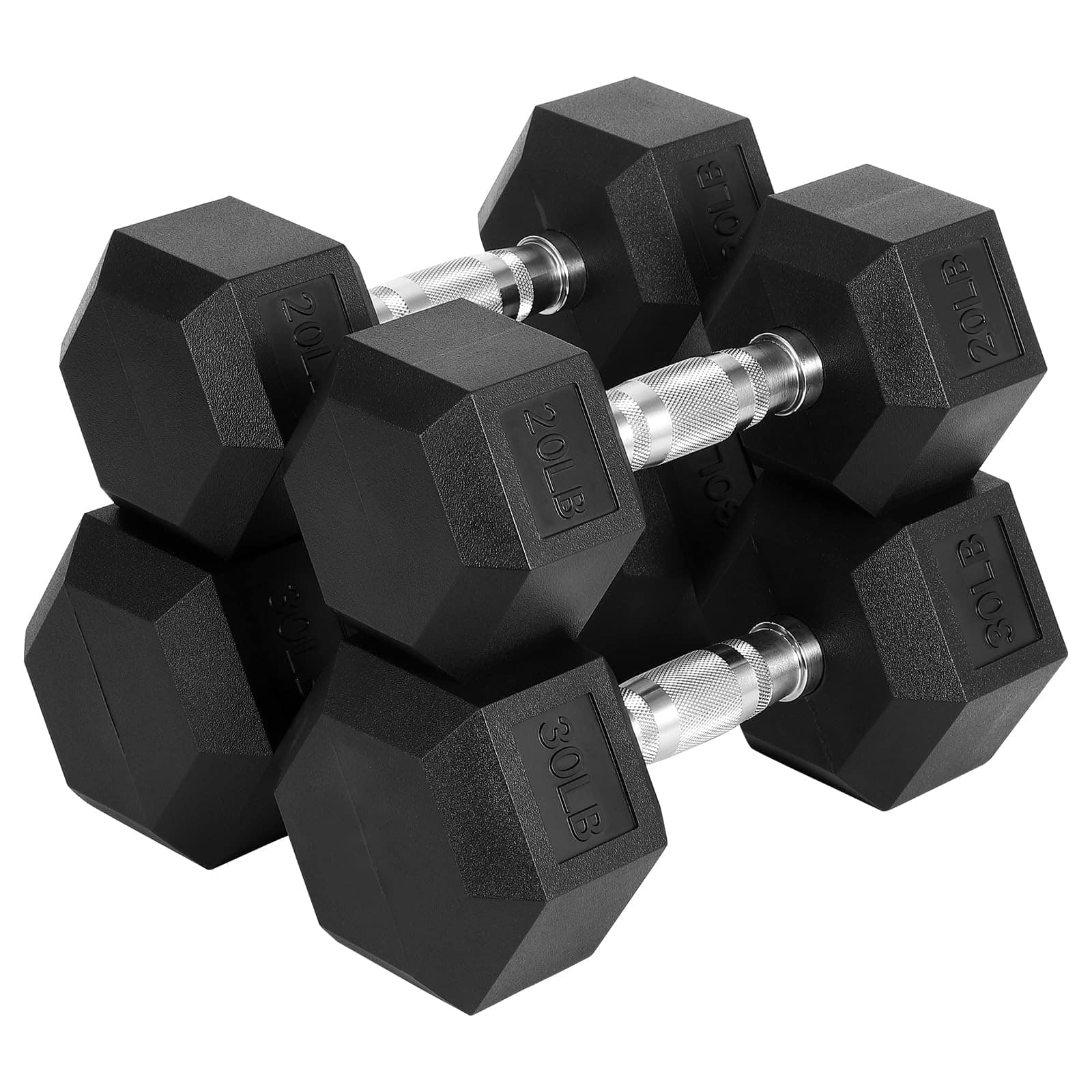 Babevy - Hex Dumbbell Set – Rubber Encased Hand Weights for Strength Training & Home Gym, Multiple Weights - Black
