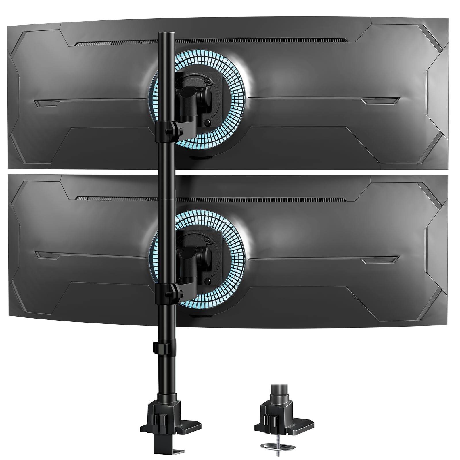 Hanke - Dual Monitor-arm Ultrawide Heavy Duty - 24- Vertical Monitor Mount Adjustable Stacked Double Desk Stand Max - Black