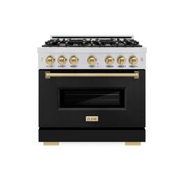 ZLINE - Autograph 36" Classic Gas Range with 6 Burners and Bronze Accents (CGRZ-BLM-36-CB) - Black