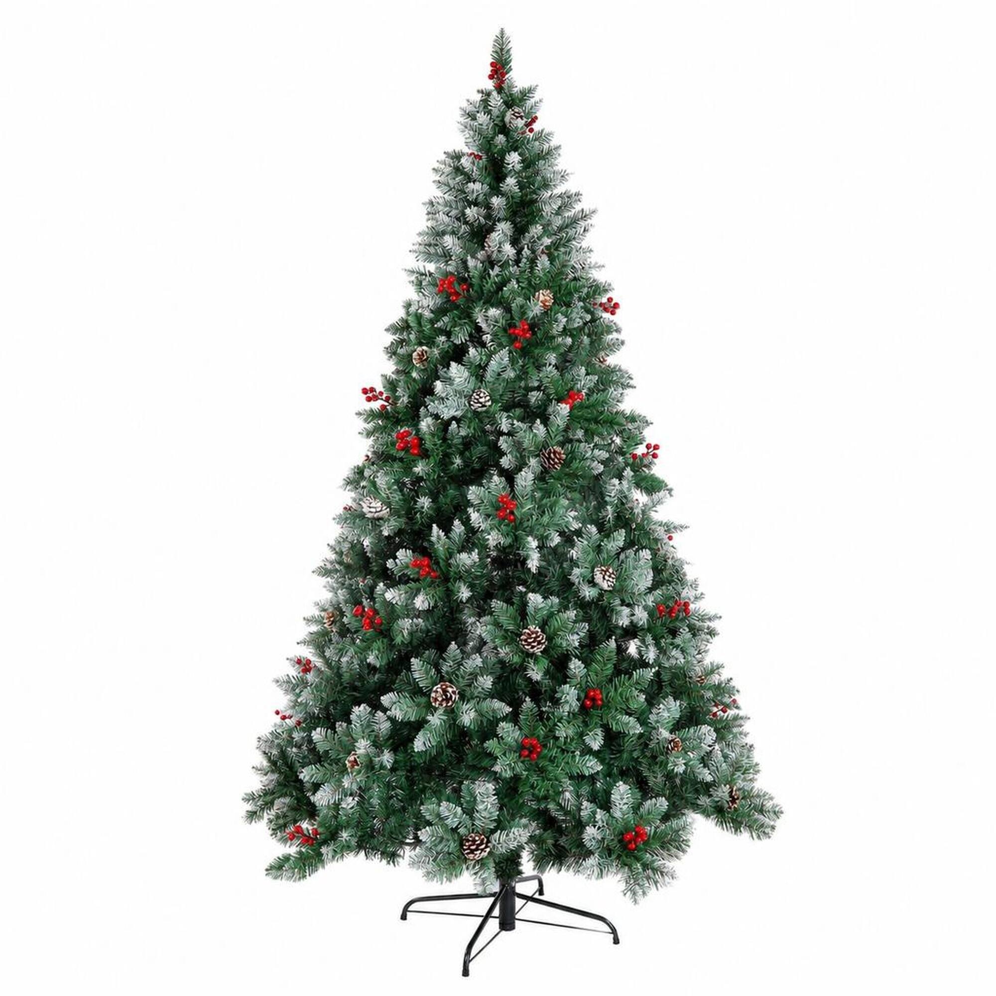 Front. RYHNUYNE - 7.5FT Pre-Lit Artificial Christmas Tree With 200 LED Lights and 1358 Tips, Green Metal Hinges and Foldable Base - Army Green.