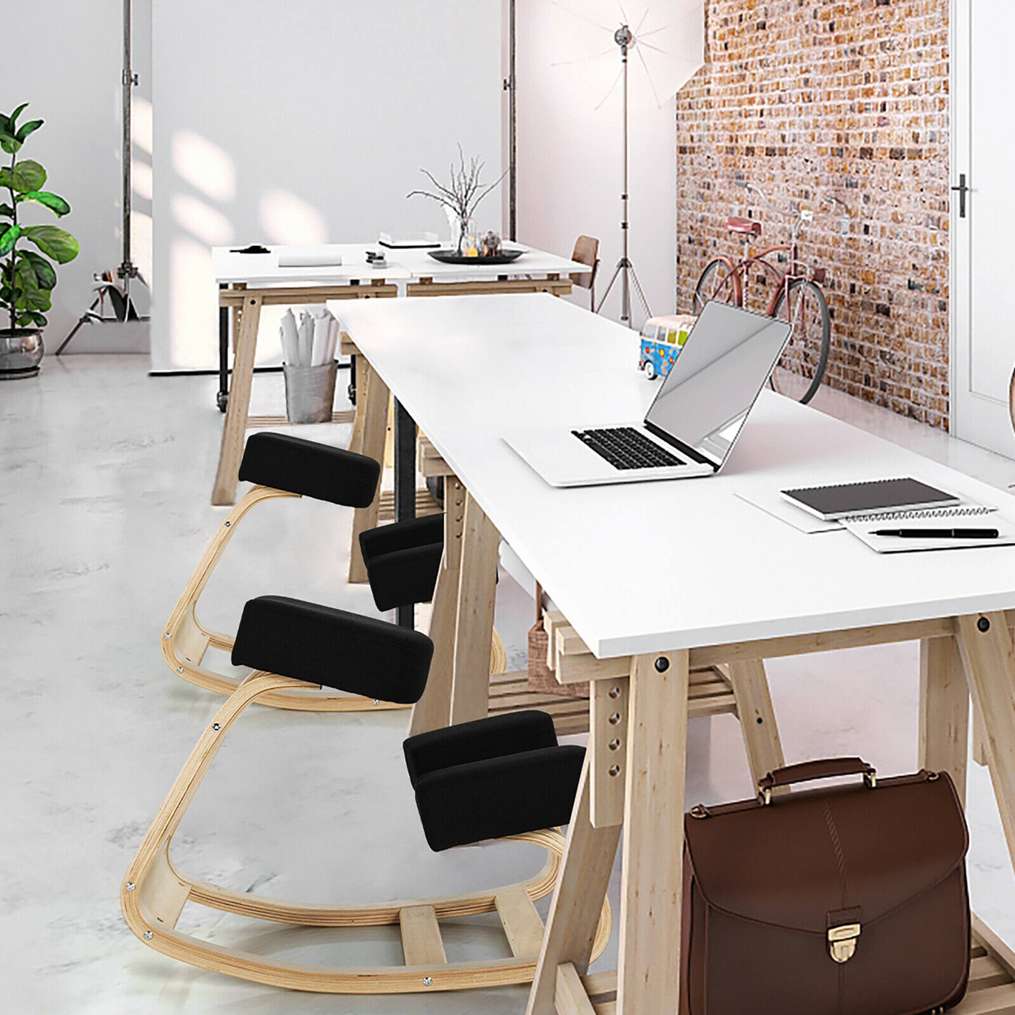 Angle. Costway - Ergonomic Upright Posture Kneeling Rocking Office Chair Stool - Black.