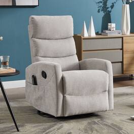 Boyel Living - Chenille Fabric Heat Massage Manual Recliner Chair with Rocker and Swivel for Living Room - Light Gray