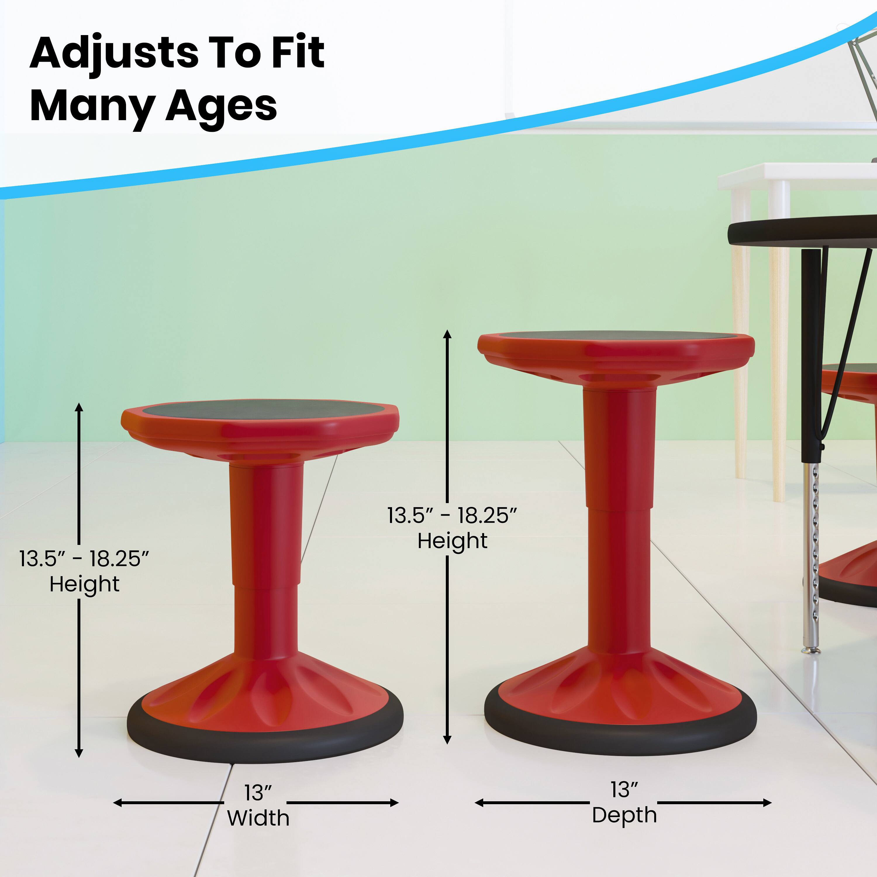Adjusts To Fit Many Ages  
13.5" - 18.25" Height  
13" Width  
13" Depth