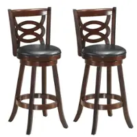 Costway Set of 2 Bar Stools 29" Height Wooden Swivel Backed Dining Chair Home Kitchen - brown+ black - Front_Zoom