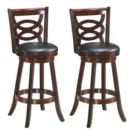 Front. Costway - Set of 2 Bar Stools 29" Height Wooden Swivel Backed Dining Chair Home Kitchen - brown+ black.