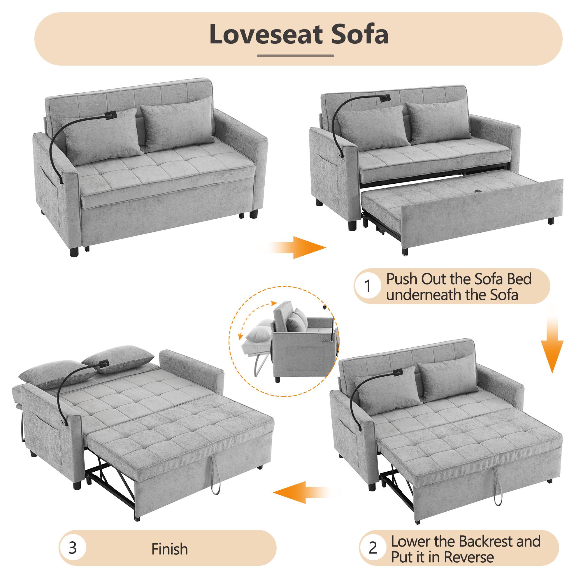 Loveseat Sofa

1. Push Out the Sofa Bed underneath the Sofa
2. Lower the Backrest and Put it in Reverse
3. Finish