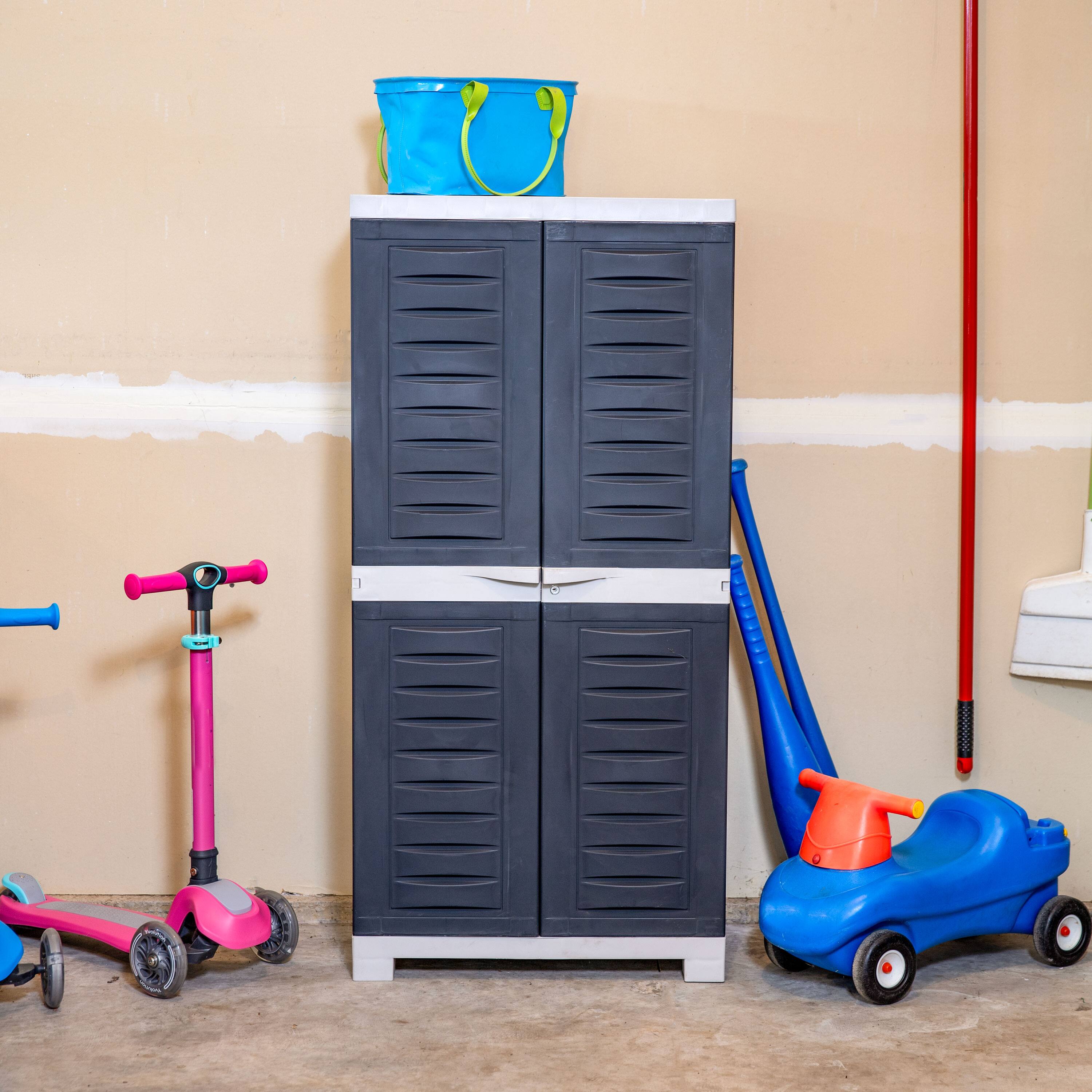 Alt View 9. Sunnydaze - Lockable Storage Cabinet with 3 Adjustable Shelves - Charcoal with Gray Trim.