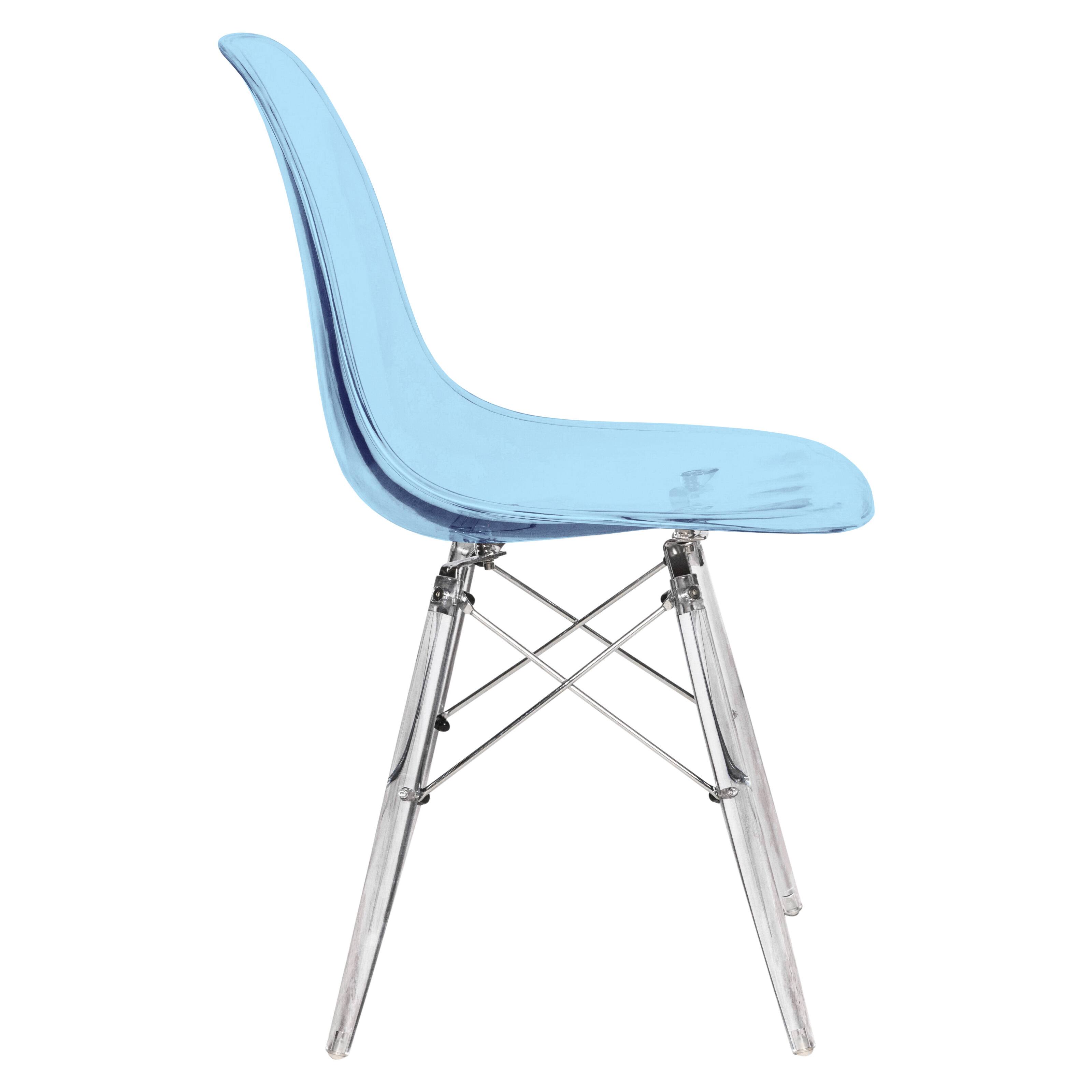 Alt View 6. LeisureMod - Cresco 4-Pieces Modern Plastic Dining Chair with Chrome Support Base and Acrylic Legs - Transparent Blue.