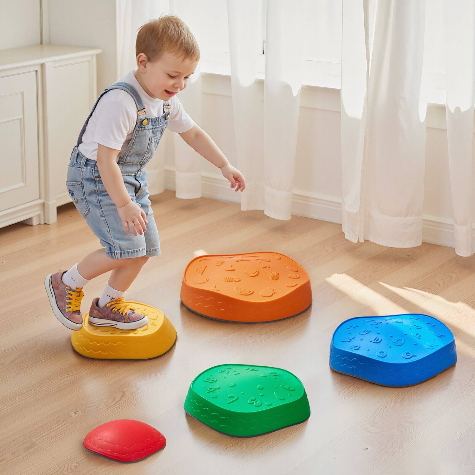 Alt View 1. Glintex - Kids Balance Stepping Stones 6PCS, Non-Slip Coordination Game Stones Up to 220lbs, Indoor Outdoor Play Set - Macaron Color.