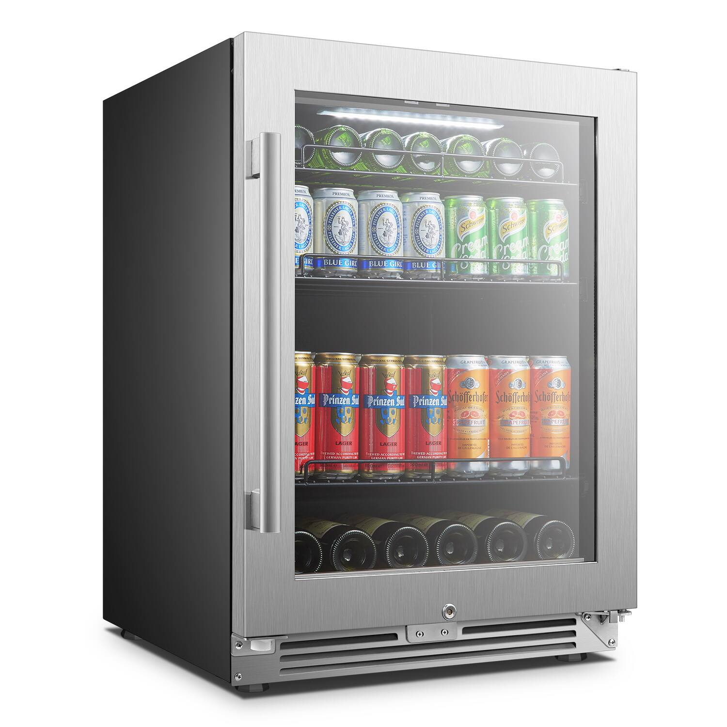 Left. LanboPro - 24 in. 112 Can 6 Bottle Storage Capacity Beverage Refrigerator with Ultra-Quiet Compressor and Digital Thermostat - Black.