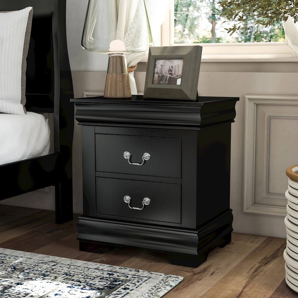 Alt View 2. Furniture of America - Toni Transitional Wood 2-Drawer Nightstand in Black - Black.