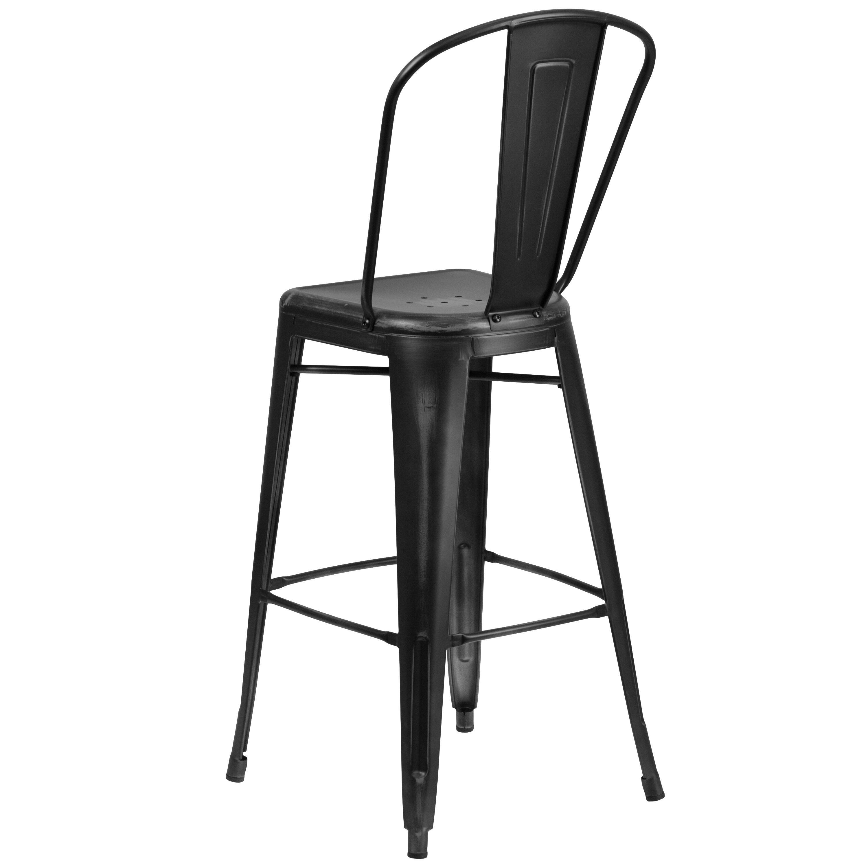 Alt View 6. Emma + Oliver - Commercial Grade 4 Pack 30" High Distressed Metal Indoor-Outdoor Barstool with Back - Black.
