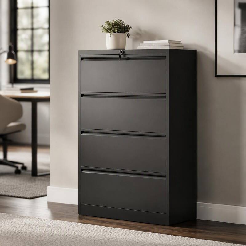 Front. RYHNUYNE - 4 Drawer Lateral File Cabinet 35 Inch Wide Metal Filing Cabinet for Home Office.