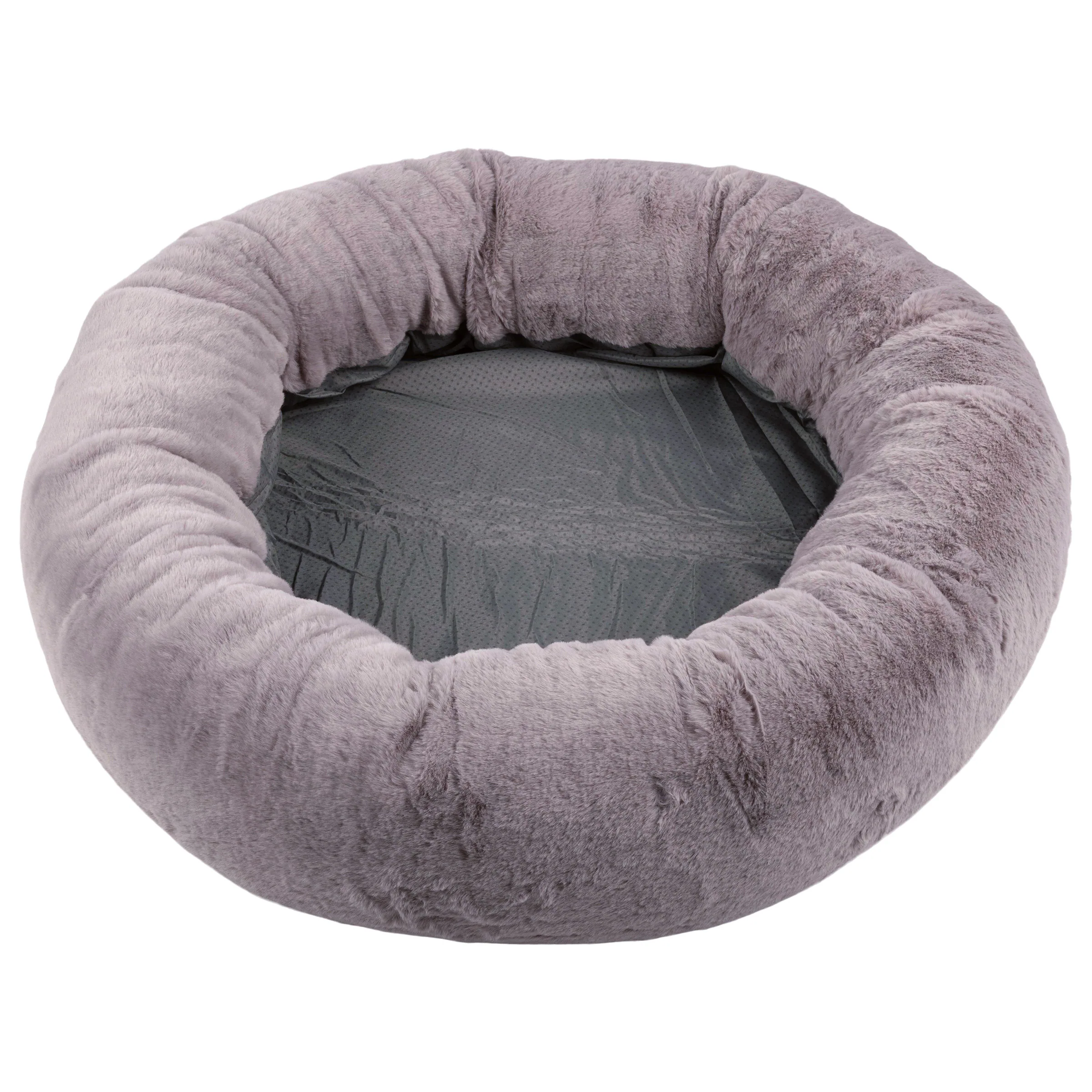 Left. PetMaker - 30in Donut Dog Bed for Medium Pets - Gray.